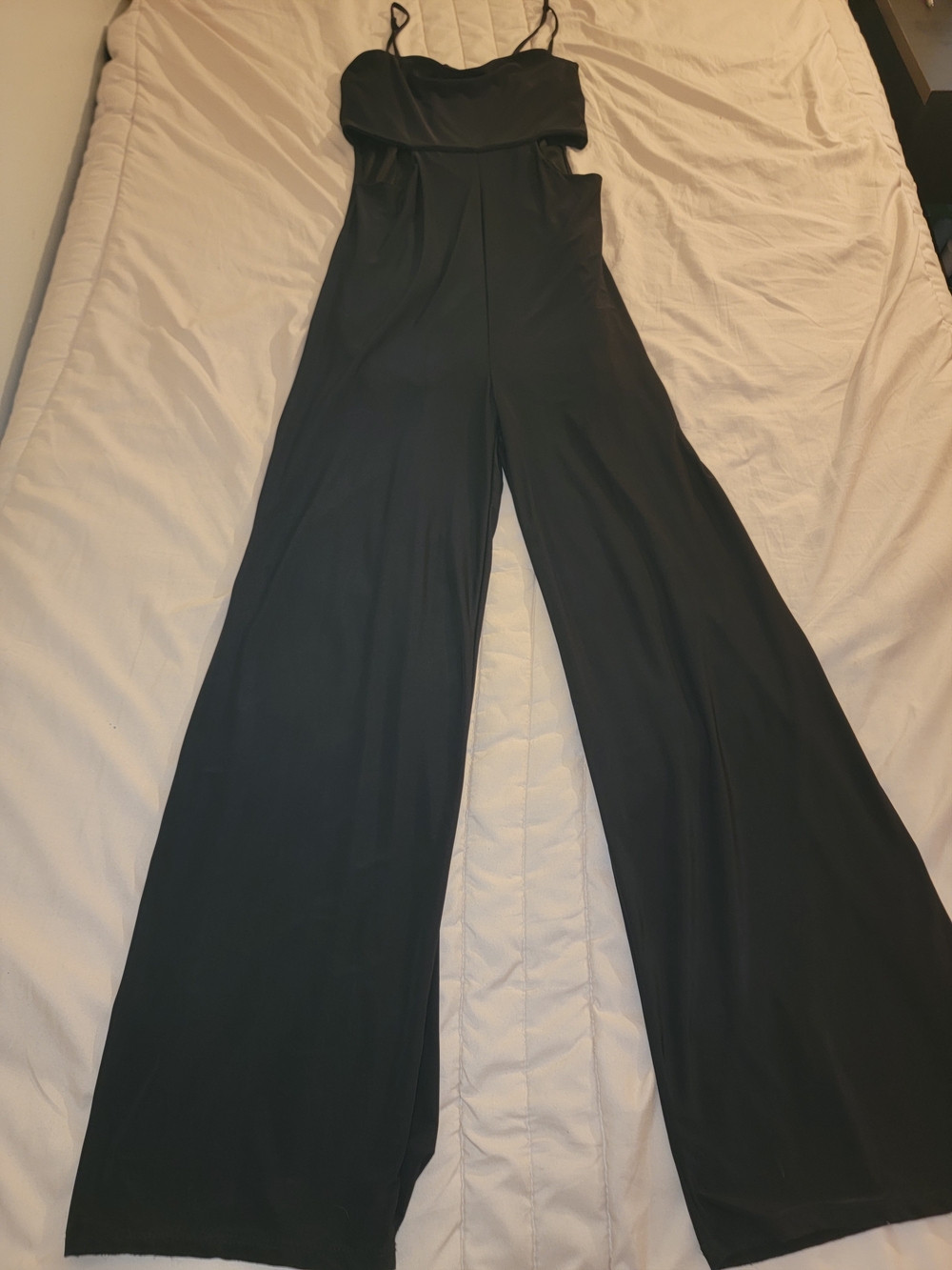 Black Wide-Leg Spaghetti Strap Jumpsuit — Elegant Evening Romper